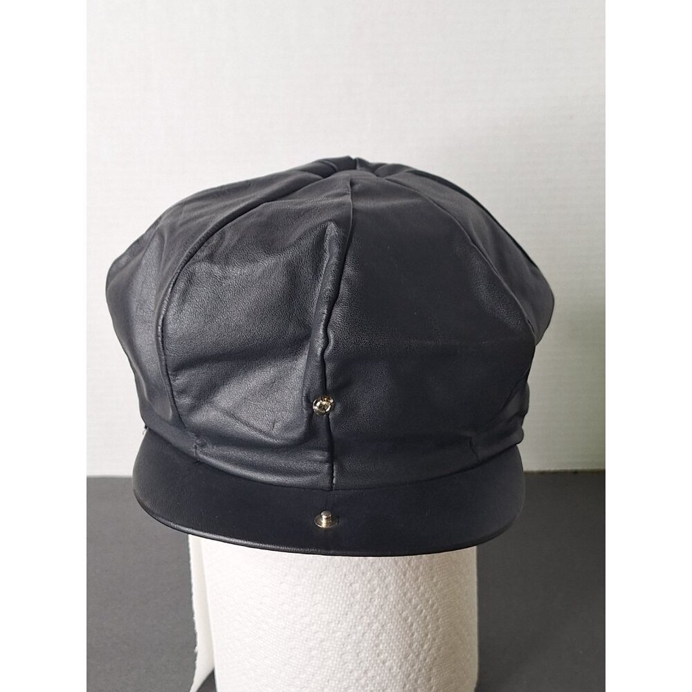 Vintage HENSCHEL HAT - Genuine Leather Biker/Newsboy, Cap black Size Small - Picture 2 of 8